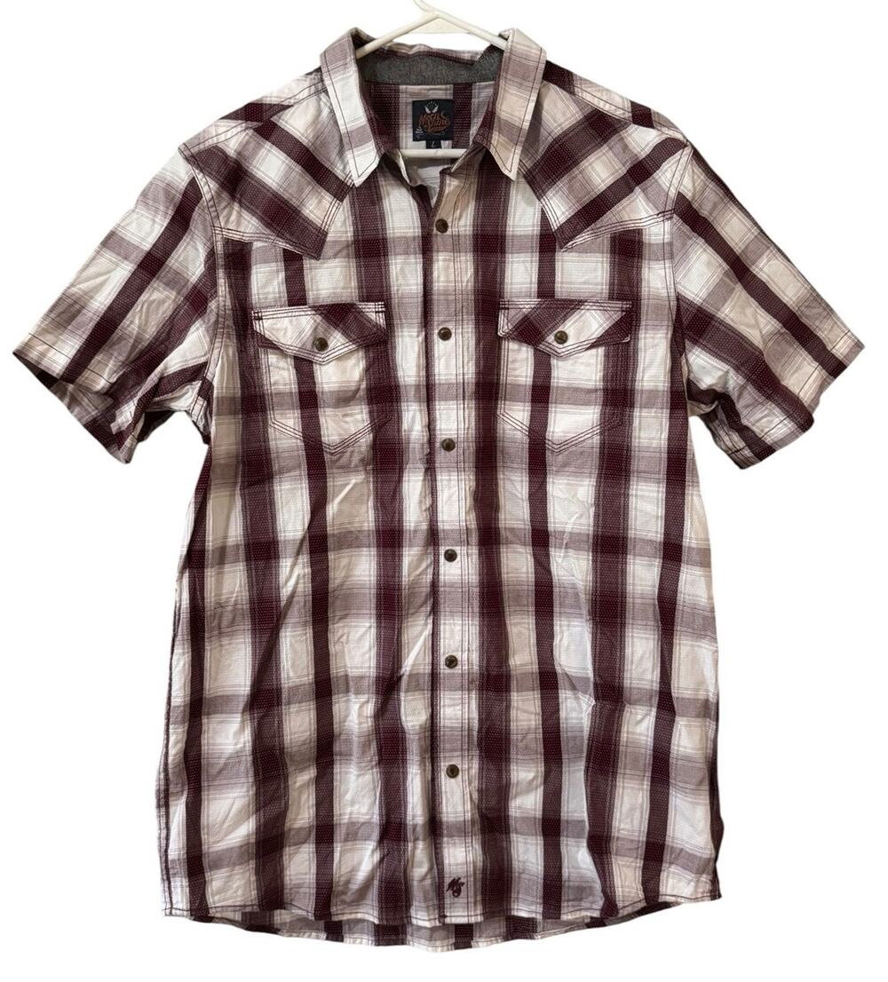 Moon Shine Men Size Large Snap Button Down Shirt Short Sleeve Western Cowboy